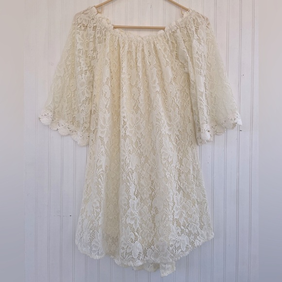 Umgee Cream Lace Long sleeve Shift Dress Size Small - Picture 1 of 7